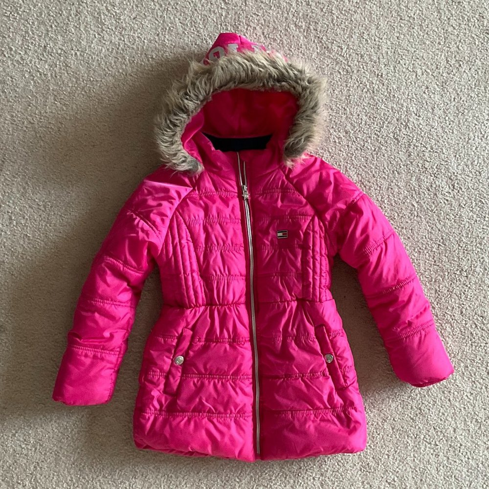 Tommy Hilfiger Girls Pink Puffer Jacket - 7 Small